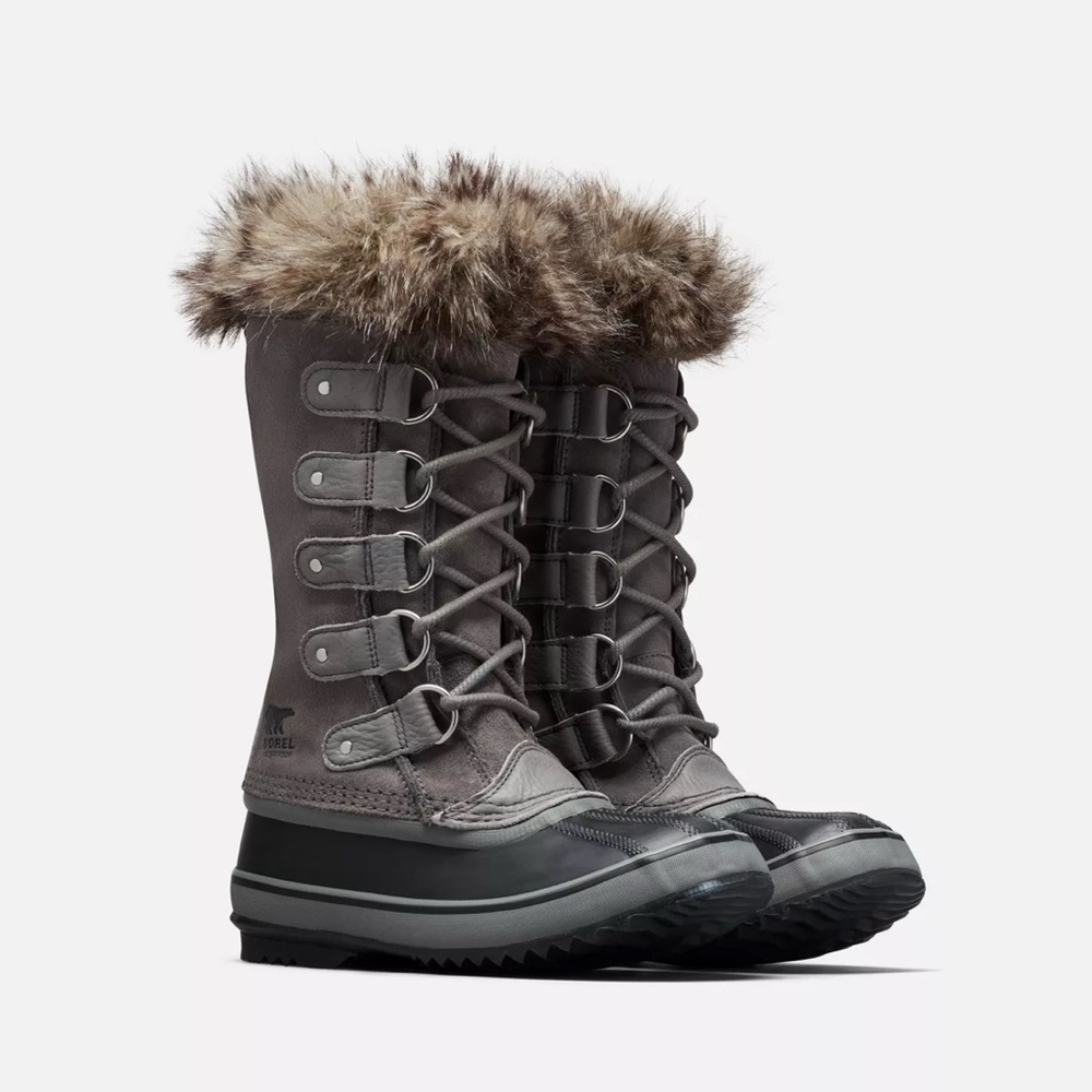 Sorel Joan Of Artic Gray Waterproof Suede Faux Fur Felt Lined Winter Boots Sz 8